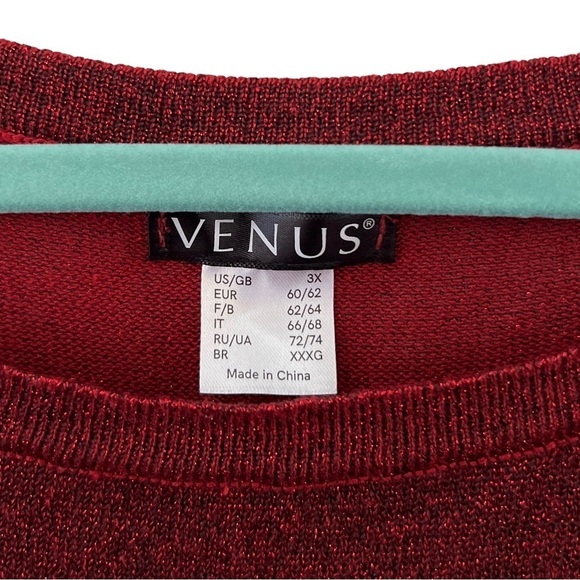 VENUS • Red & Black Crewneck Color Block Sparkly Glittery Striped Sweater Top - Picture 7 of 10